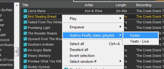 Add track to playlist pop-up menu